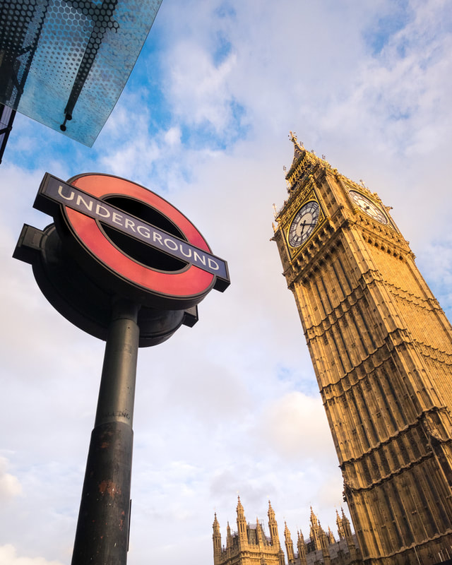 Big Ben and London Underground sign, London