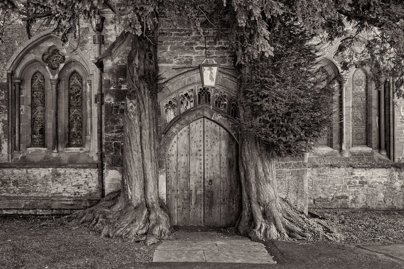 Ancient Church Door, monochrome image