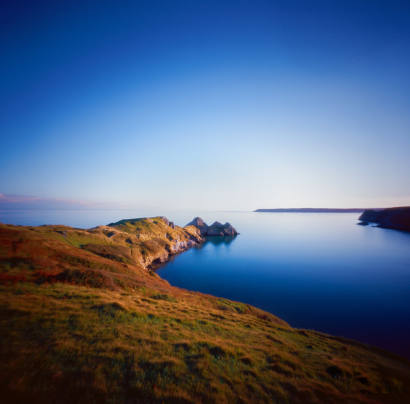 Gower Peninsula, Wales, coastal view, colour pinhole photograph, RSS 6 x 6