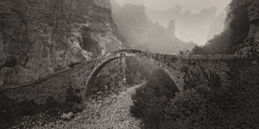 Stone Bridge, Zagoria, Northern Greece, monochrome pinhole photograph, Zero 6 x 6 (Holga 120W)