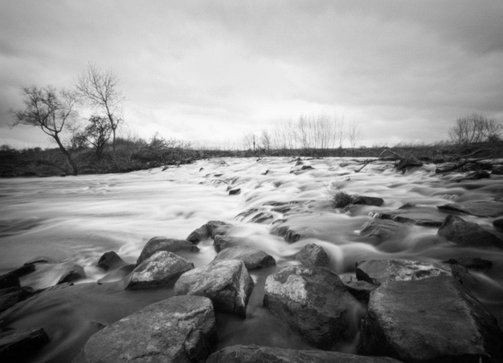 River Avon, monochrome pinhole photograph, Karlos 6 x 7