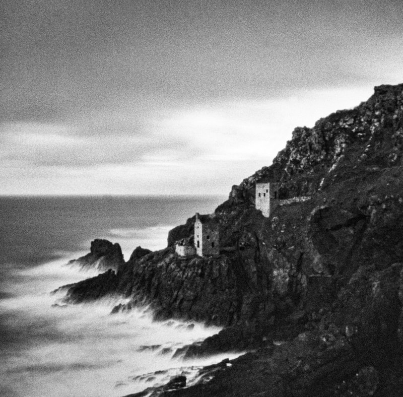 Botallack Mines, Cornwall, monochrome pinhole photograph, Ranica Mopra 6 x 6