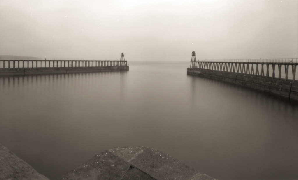 Whitby Harbour, Yorkshire Coast, monochrome pinhole photograph